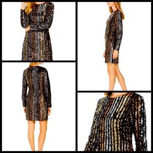 NWT VINCE CAMUTO Womens Gold Long Sleeve Short Sheath Cocktail Dress 10